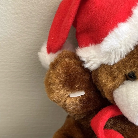 Fun World Bear Plush Christmas Ornament Santa Hat Scarf Vintage Stuffed Animal - Picture 8 of 8